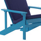 Charlestown Set of 2 All-Weather Poly Resin Wood Adirondack Chairs in Blue with Blue Cushions for Deck, Porch, and Patio