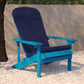 Charlestown Set of 2 All-Weather Poly Resin Wood Adirondack Chairs in Blue with Blue Cushions for Deck, Porch, and Patio