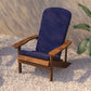Charlestown Set of 2 All-Weather Poly Resin Wood Adirondack Chairs in Teak with Blue Cushions for Deck, Porch, and Patio