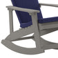 Savannah Set of 2 All-Weather Poly Resin Wood Adirondack Rocking Chairs in Gray with Blue Cushions for Deck, Porch, and Patio