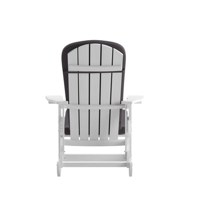 Savannah Set of 2 All-Weather Poly Resin Wood Adirondack Rocking Chairs in White with Gray Cushions for Deck, Porch, and Patio