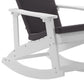 Savannah Set of 2 All-Weather Poly Resin Wood Adirondack Rocking Chairs in White with Gray Cushions for Deck, Porch, and Patio