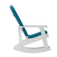 Savannah Set of 2 All-Weather Poly Resin Wood Adirondack Rocking Chairs in White with Teal Cushions for Deck, Porch, and Patio