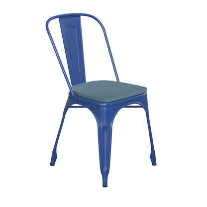 Perry Commercial Grade Blue Metal Indoor-Outdoor Stackable Chair with Teal-Blue Poly Resin Wood Seat