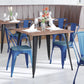 Perry Commercial Grade Blue Metal Indoor-Outdoor Stackable Chair with Teal-Blue Poly Resin Wood Seat