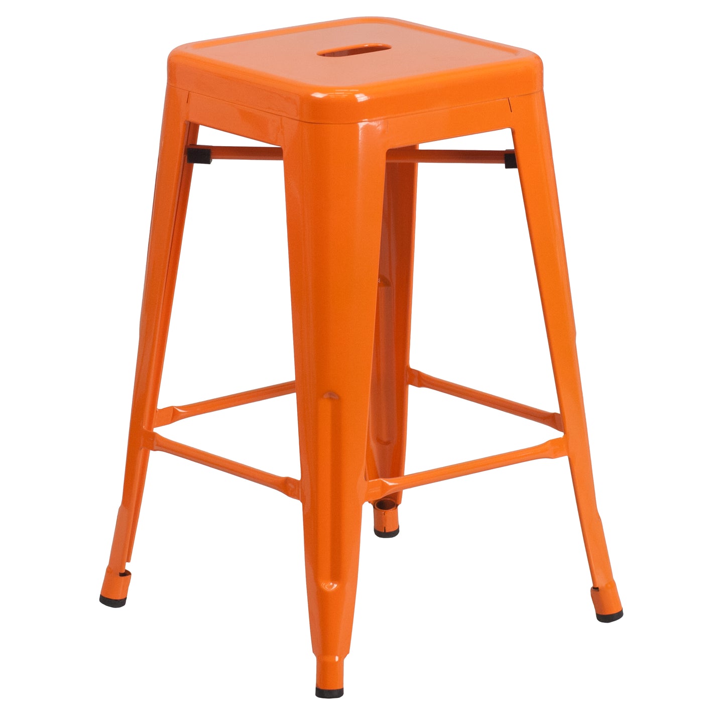 Kai Commercial Grade 24" High Backless Orange Metal Indoor-Outdoor Counter Height Stool with Square Seat