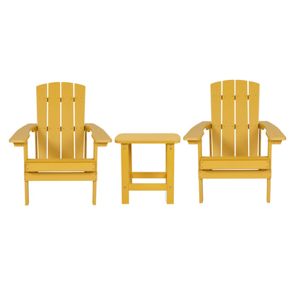 2 Pack Charlestown Commercial All-Weather Poly Resin Wood Adirondack Chairs with Side Table in Yellow