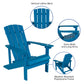 3 Piece Charlestown Commercial Blue Commercial Poly Resin Wood Adirondack Chair Set with Fire Pit - Star and Moon Fire Pit with Mesh Cover