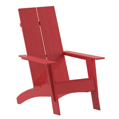 Sawyer Modern Commercial 2-Slat Back Adirondack Chair - Red Commercial All-Weather Poly Resin Lounge Chair