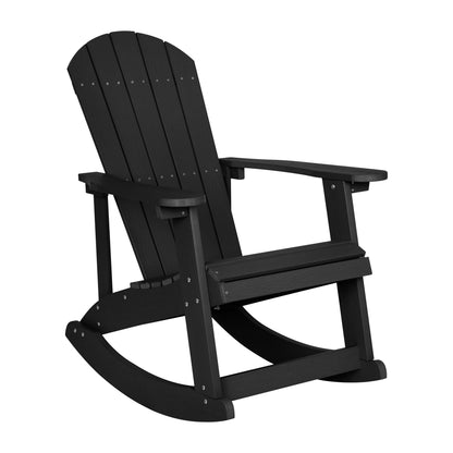 Savannah Commercial Grade All-Weather Poly Resin Wood Adirondack Rocking Chair with Rust Resistant Stainless Steel Hardware in Black