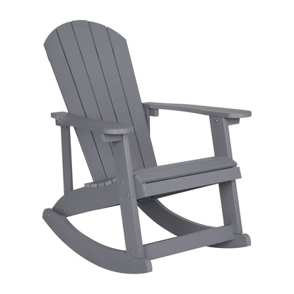 Savannah Commercial Grade All-Weather Poly Resin Wood Adirondack Rocking Chair with Rust Resistant Stainless Steel Hardware in Gray