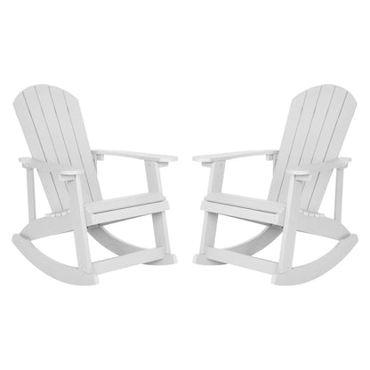 Savannah Commercial Grade All-Weather Poly Resin Wood Adirondack Rocking Chair with Rust Resistant Stainless Steel Hardware in White - Set of 2