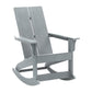 Set of 2 Gray Finn Modern Commercial Grade All-Weather 2-Slat Poly Resin Rocking Adirondack Chairs with Matching Side Table