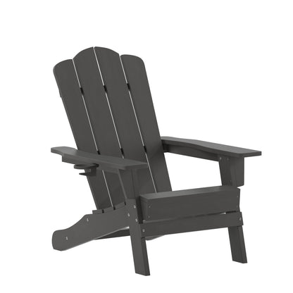 Newport Adirondack Chair with Cup Holder, Weather Resistant HDPE Adirondack Chair in Gray