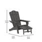 Newport HDPE Adirondack Chair with Cup Holder and Pull Out Ottoman, All-Weather HDPE Indoor/Outdoor Lounge Chair in Gray