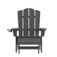 Newport HDPE Adirondack Chair with Cup Holder and Pull Out Ottoman, All-Weather HDPE Indoor/Outdoor Lounge Chair in Gray