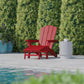 Newport HDPE Adirondack Chair with Cup Holder and Pull Out Ottoman, All-Weather HDPE Indoor/Outdoor Lounge Chair in Red