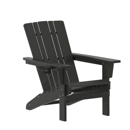 Halifax Adirondack Chair with Cup Holder, Weather Resistant HDPE Adirondack Chair in Black