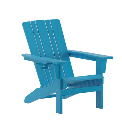 Halifax Adirondack Chair with Cup Holder, Weather Resistant HDPE Adirondack Chair in Blue