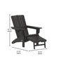 Halifax HDPE Adirondack Chair with Cup Holder and Pull Out Ottoman, All-Weather HDPE Indoor/Outdoor Lounge Chair in Black