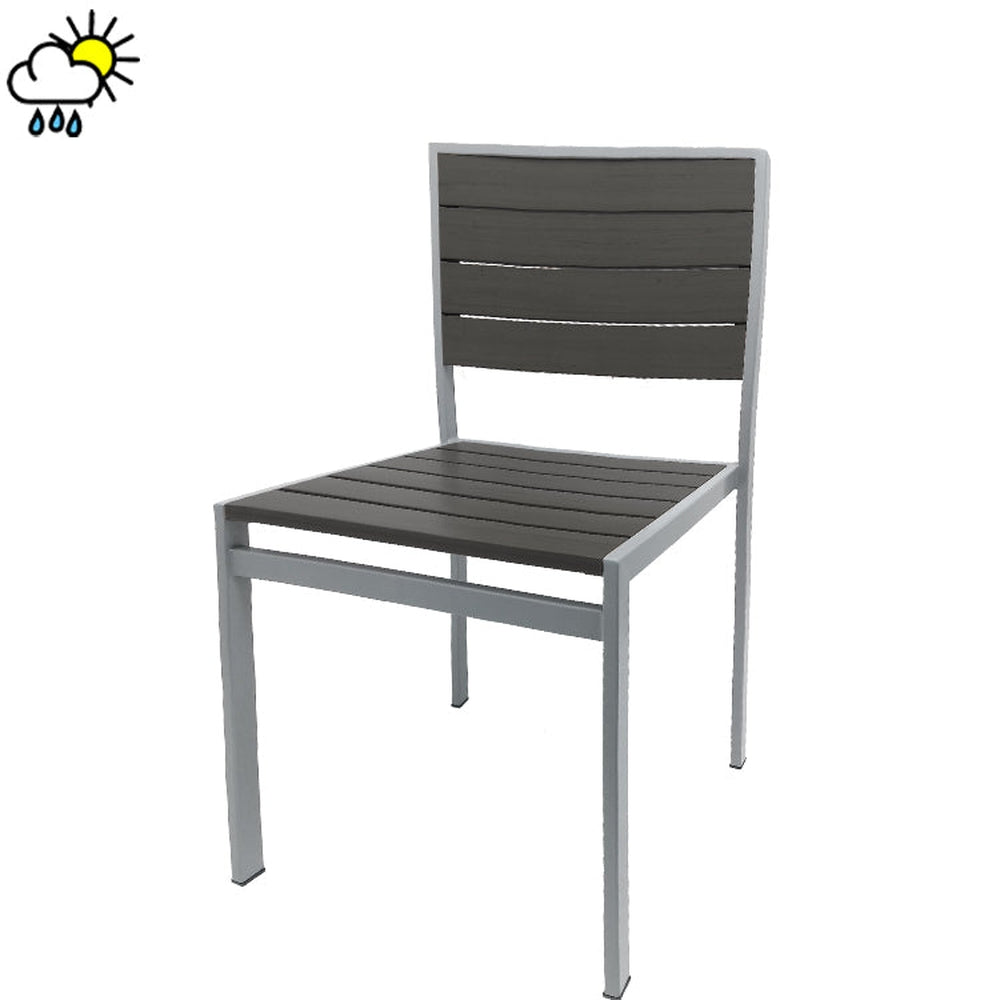 outdoor teak chair with gray slats